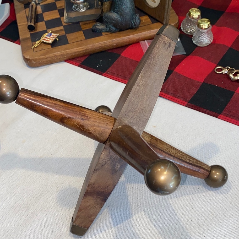 Mid-century wood and brass jack